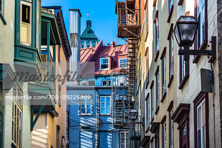 Street scene with traditional buildings in Old Quebec, Quebec City, Quebec, Canada