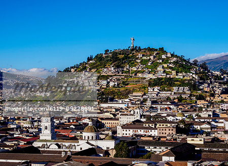 View over Old Town towards El Panecillo Hill, Quito, Pichincha Province, Ecuador, South America