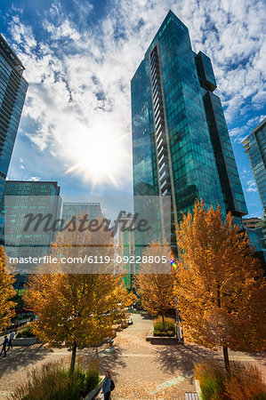 Urban office buildings overlooking Vancouver Harbour near the Convention Centre, Vancouver, British Columbia, Canada, North America