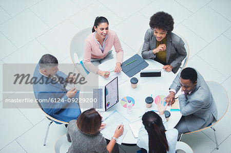 High angle view business people meeting at round table