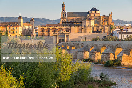 The Mosque-Cathedral (Great Mosque of Cordoba) (Mezquita) and the Roman Bridge at first light, UNESCO World Heritage Site, Cordoba, Andalusia, Spain, Europe