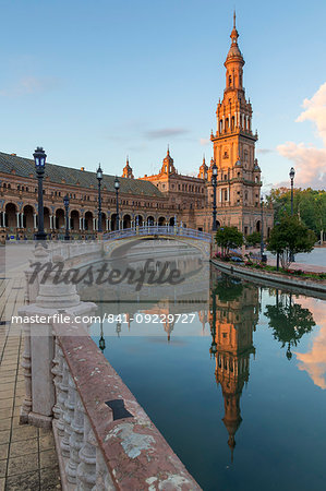 Southern Tower at Plaza de Espana, Seville, Andalusia, Spain, Europe