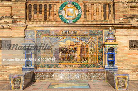 Tiled Alcove from Malaga at Plaza de Espana, Seville, Andalusia, Spain, Europe