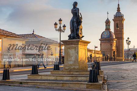 Triana al Arte flamenco monument at first sunlight, Triana Neighborhood, Seville, Andalusia, Spain, Europe