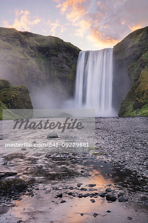 Skogafoss at sunrise in the summer, Iceland, Polar Regions Skogafoss at sunrise in the summer, Iceland, Polar Regions