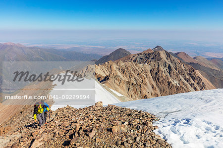 Hikers on Mount Uchityel, Ala Archa National Park, Bishkek, Kyrgyzstan, Central Asia, Asia