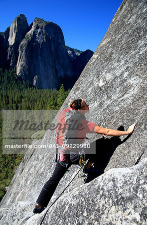 Rock climber in action in Yosemite Valley, California, United States of America, North America