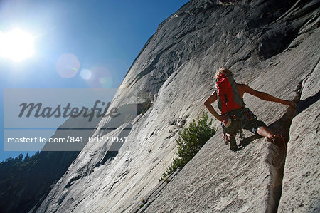 Rock climber in action in Yosemite Valley, California, United States of America, North America