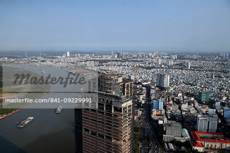 Saigon River and cityscape of Ho Chin Minh skyline, Vietnam, Indochina, Southeast Asia, Asia
