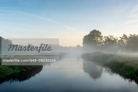 River Mark in early morning mist, Netherlands