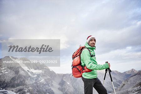 Portrait of hiker in cold conditions, Mont Cervin, Matterhorn, Valais, Switzerland