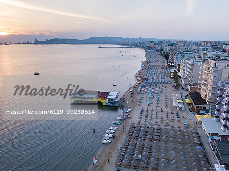 Beach at sunset, Durres (Epidamnos and Dyrrachium), Adriatic Coast, Albania, Europe