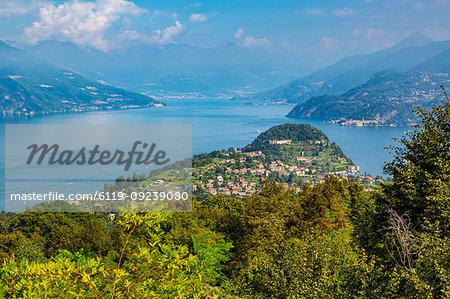 View of Bellagio, Lake Como and Vezio in distance, Province of Como, Lake Como, Lombardy, Italian Lakes, Italy, Europe