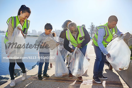 Volunteers cleaning up waterfront litter