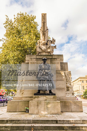 A bronze statue of the artillery captain on the Royal Artillery Memorial, on Hyde Park Corner, London, England, United Kingdom, Europe