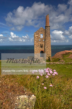 The restored Wheal Owles tin mine on the cliff tops above Botallack, Cornwall, England, United Kingdom, Europe