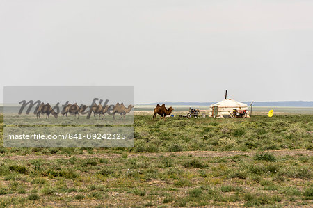 Nomadic herders' ger camp in Gobi Desert, Mongolia, Asia Nomadic herders' ger camp in Gobi Desert, Mongolia, Asia
