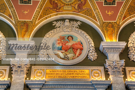 Ceiling and walls, Mezzanine of the Great Hall, Library of Congress, Washington D.C., United States of America, North America