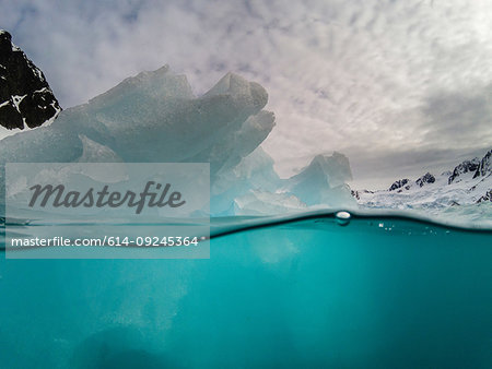 Over-under view of Fuglefjorden, Spitsbergen, Svalbard, Norway