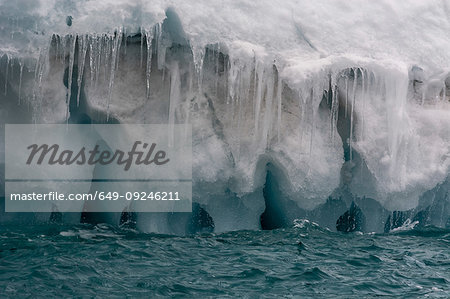 Arctic ocean ice and icicles, detail,  Brasvellbreen, south of Austfonna ice cap, Nordaustlandet, Svalbard, Norway