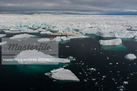 Ice floes in the Erik Eriksenstretet strait separating Kong Karls Land from Nordaustlandet, Svalbard, Norway