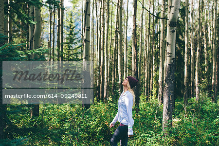 Woman enjoying forest, Banff, Canada