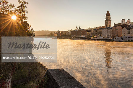 Danube river at sunrise in Passau, Germany, Europe