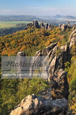 Schrammsteine rocks during autumn in Elbe Sandstone Mountains, Germany, Europe