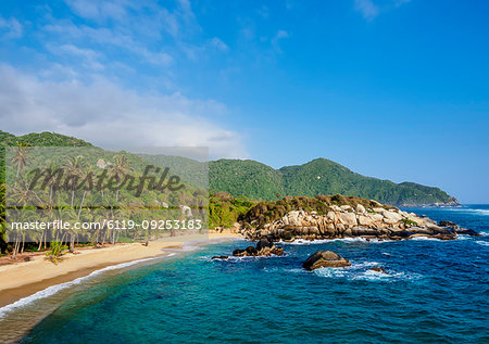 El Cabo San Juan del Guia beach, elevated view, Tayrona National Natural Park, Magdalena Department, Caribbean, Colombia, South America