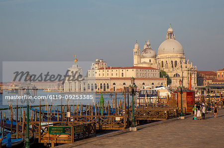 Waterfront by churches in Venice, Italy, Europe
