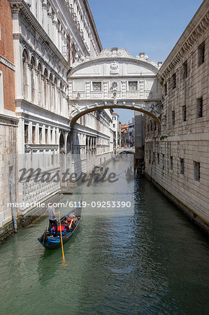 Gondolas under Bridge of Sighs in Venice, Italy, Europe