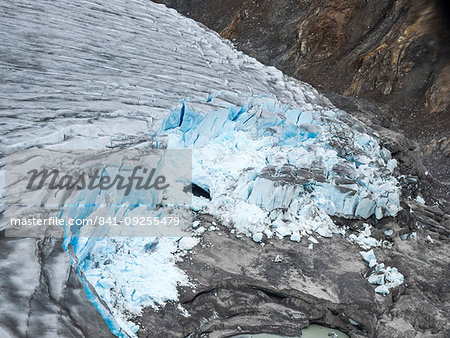 Aerial view of the Meade Glacier with calved ice in the Chilkat Range near Haines, Alaska, United States of America