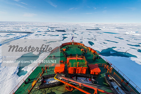 Bow of the Icebreaker '50 years of victory' on its way to the North Pole, Arctic