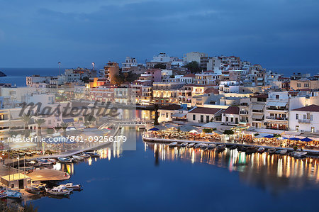 Lake Voulismeni and Port of Agios Nikolaos, Crete Island, Greek Islands, Greece, Europe