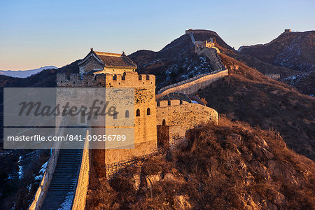 Sunlit tower of the Jinshanling and Simatai sections of the Great Wall of China, Unesco World Heritage Site, China, East Asia