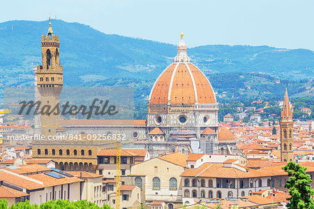 View of Unesco's Duomo Santa Maria del Fiore and Palazzo Vecchio from Bardini gardens, Florence, Tuscany, Italy, Europe