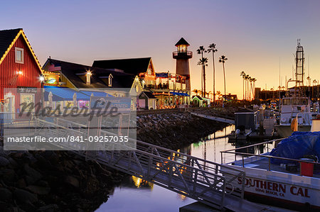 Oceanside Harbour Village at sunset, San Diego County, California, United States of America