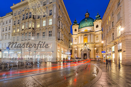 View of St. Peter's Catholic Church on Graben at dusk, Vienna, Austria, Europe