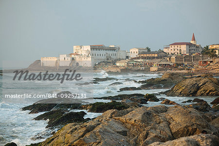 View of coast and Cape Coast Castle, Cape Coast, Ghana, Africa