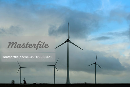 Wind turbines around the Delfzijl harbour area, Delfzijl, Groningen, Netherlands