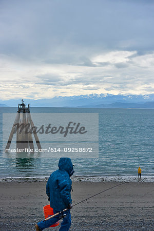 Fisherman beach fishing, Homer, Alaska, United States
