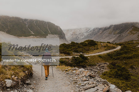 Hiker exploring trail, Wanaka, Taranaki, New Zealand