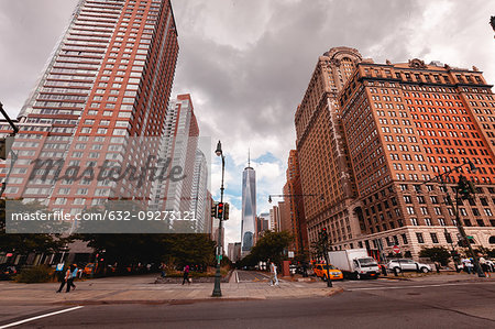 One World Trade Center with modern skyscrapers