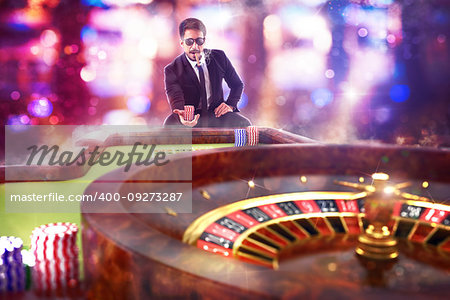 3D Rendering of man gambler playing roulette