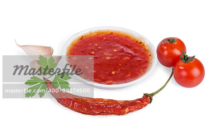 red hot chilli sauce  isolated on a white background.