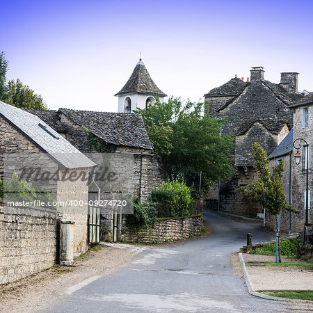 Medieval city of Auxillac without people and cars in France. Auxillac is a commune in the Lozere department in the Languedoc-Roussillon region in southeastern France.