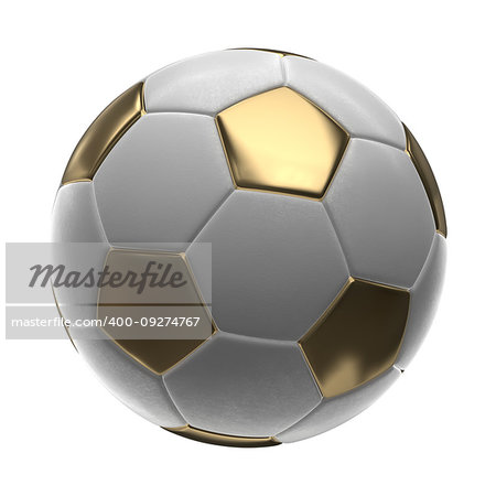 Golden Soccer-ball isolated on white background 3d illustration.