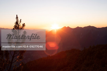 Sunset over mountainscape, Bludenz, Vorarlberg, Austria