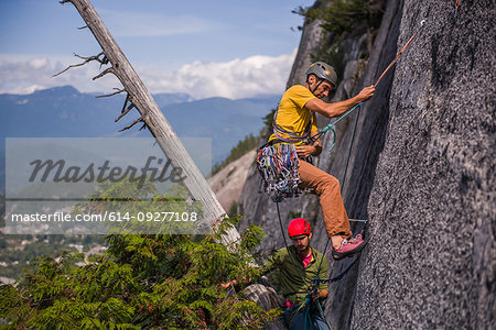 Friends trad climbing, Squamish, Canada
