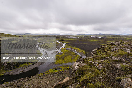 Rivers and springs through rugged landscape, Landmannalaugar, Iceland